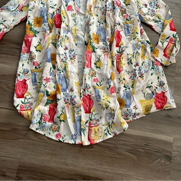 HAND MADE Open Novelty Front Vase Floral Print Cardigan Fit Women Medium - Picture 6 of 6